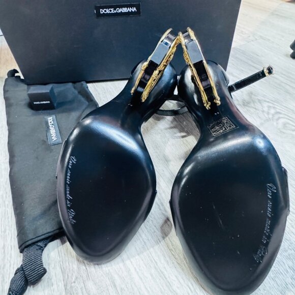 Dolce & Gabbana Keira DG Sculpted High Heel Leather Sandals Black NIB MSRP $1345 - Picture 7 of 15